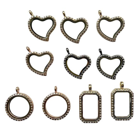 Lot of 10 Pc Assorted Pave Floating Lockets/Pendants Keepsake Jewelry Supplies - Picture 2 of 10